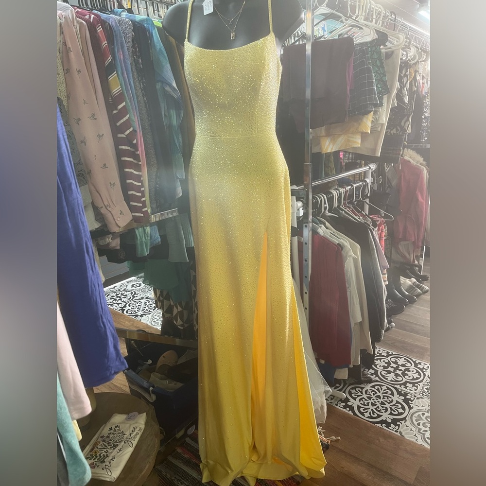 Sherri Hill #54899 Yellow Southern Bell Rose Sequin Embellished Gown